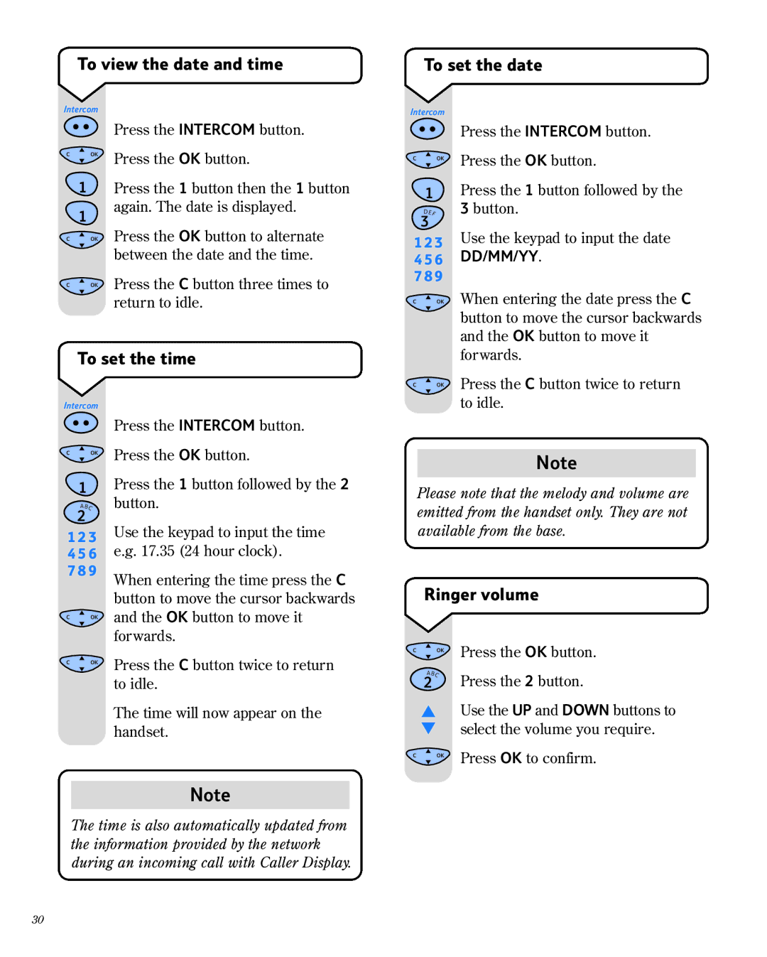 BT 1800 manual To view the date and time, To set the date, To set the time, Ringer volume 