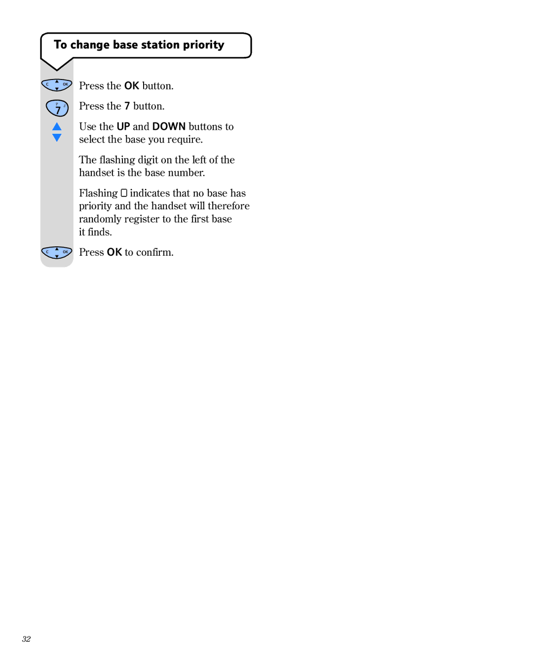 BT 1800 manual To change base station priority 