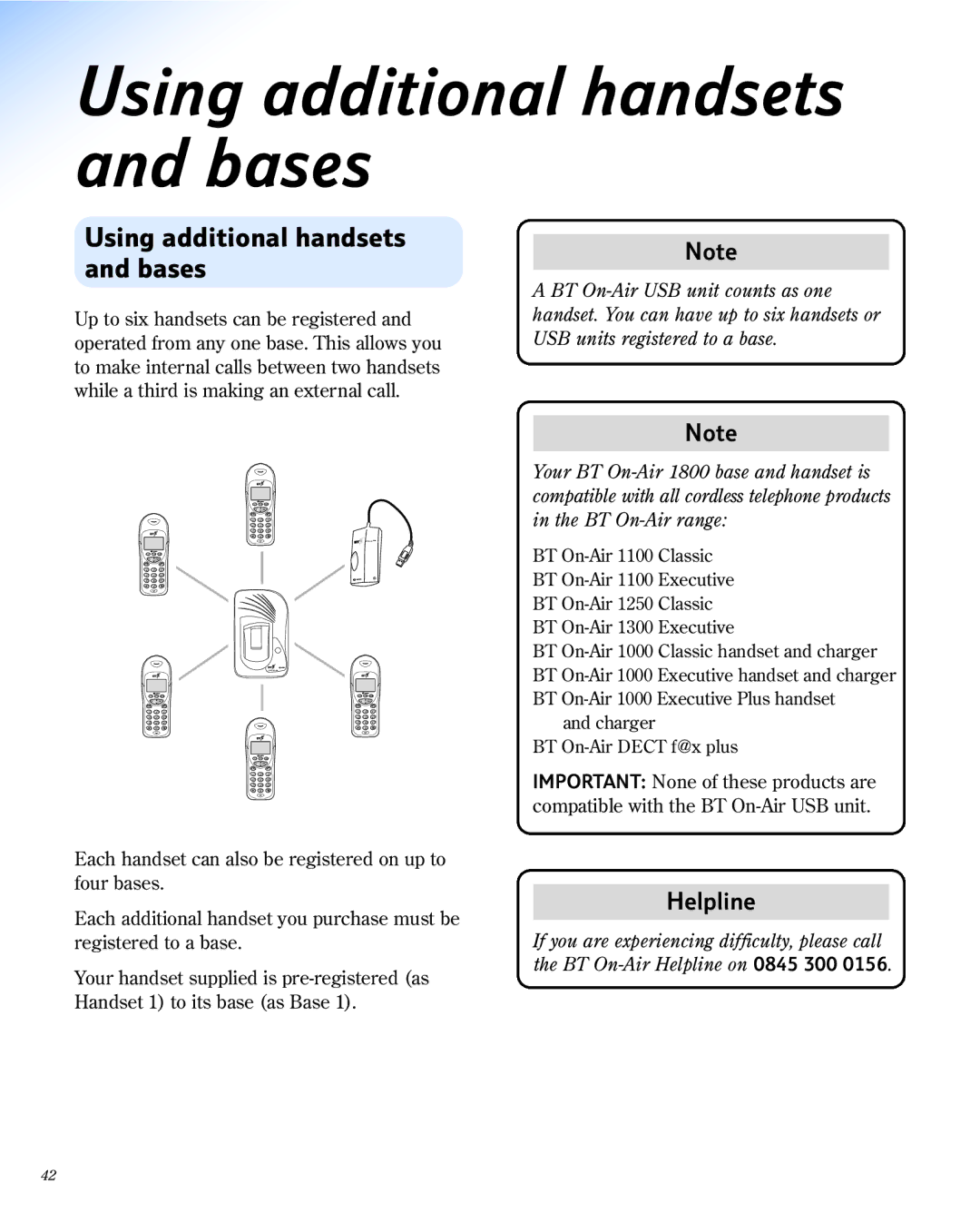 BT 1800 manual Using additional handsets and bases 