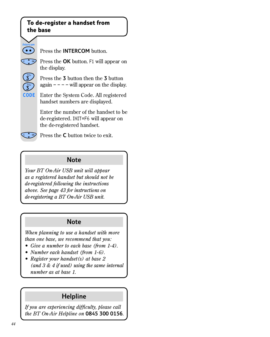 BT 1800 manual To de-register a handset from the base 