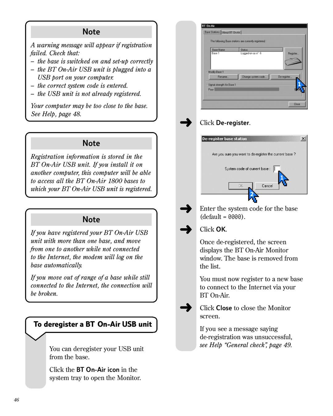 BT 1800 manual To deregister a BT On-Air USB unit, Click De-register 