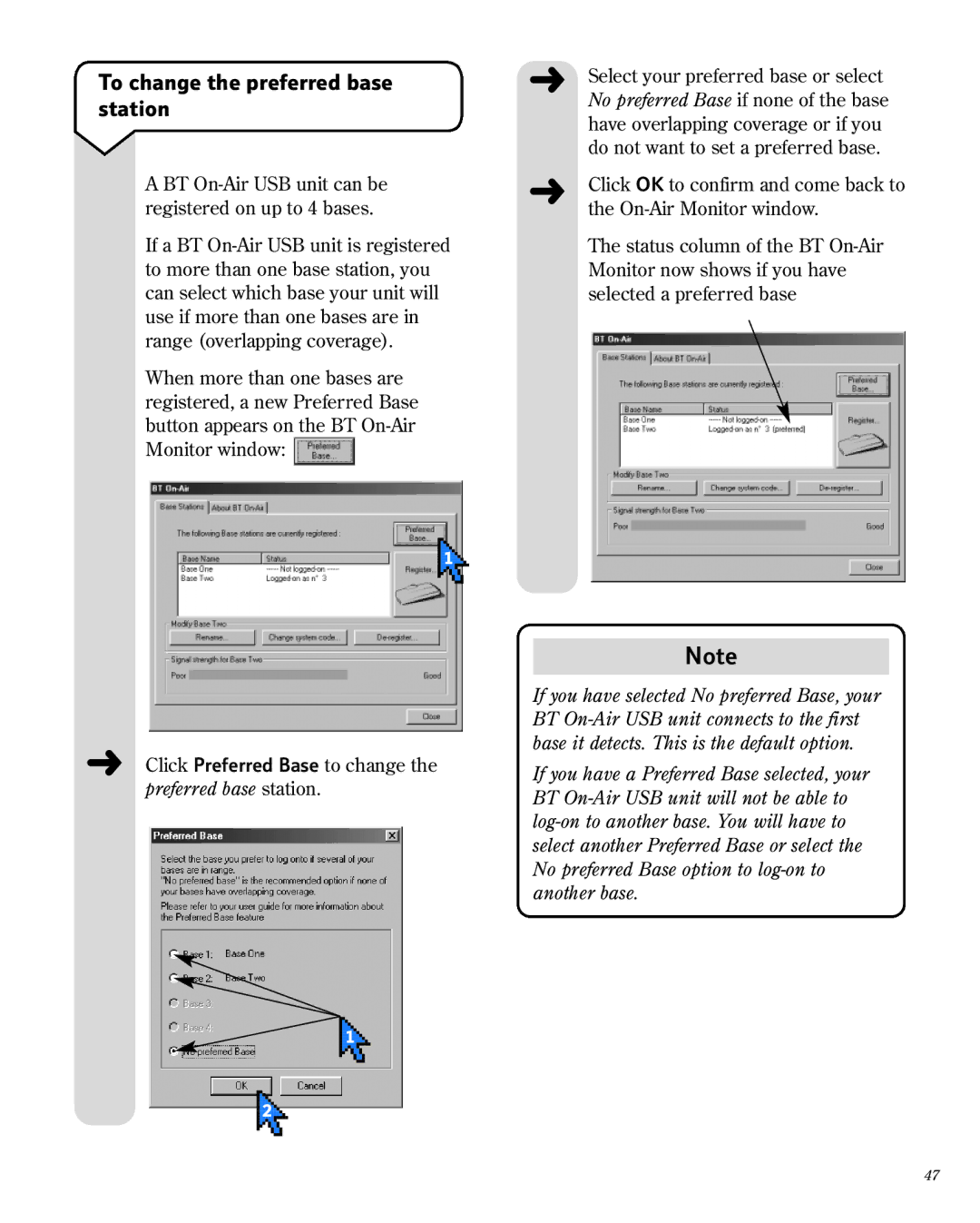 BT 1800 manual To change the preferred base station 