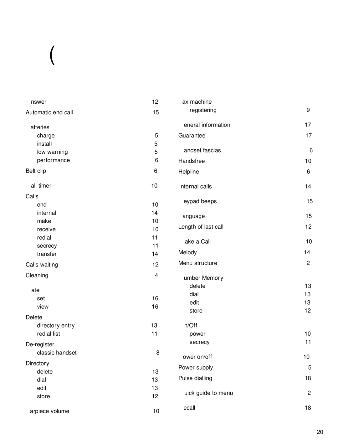 BT 2000 Classic manual Index 