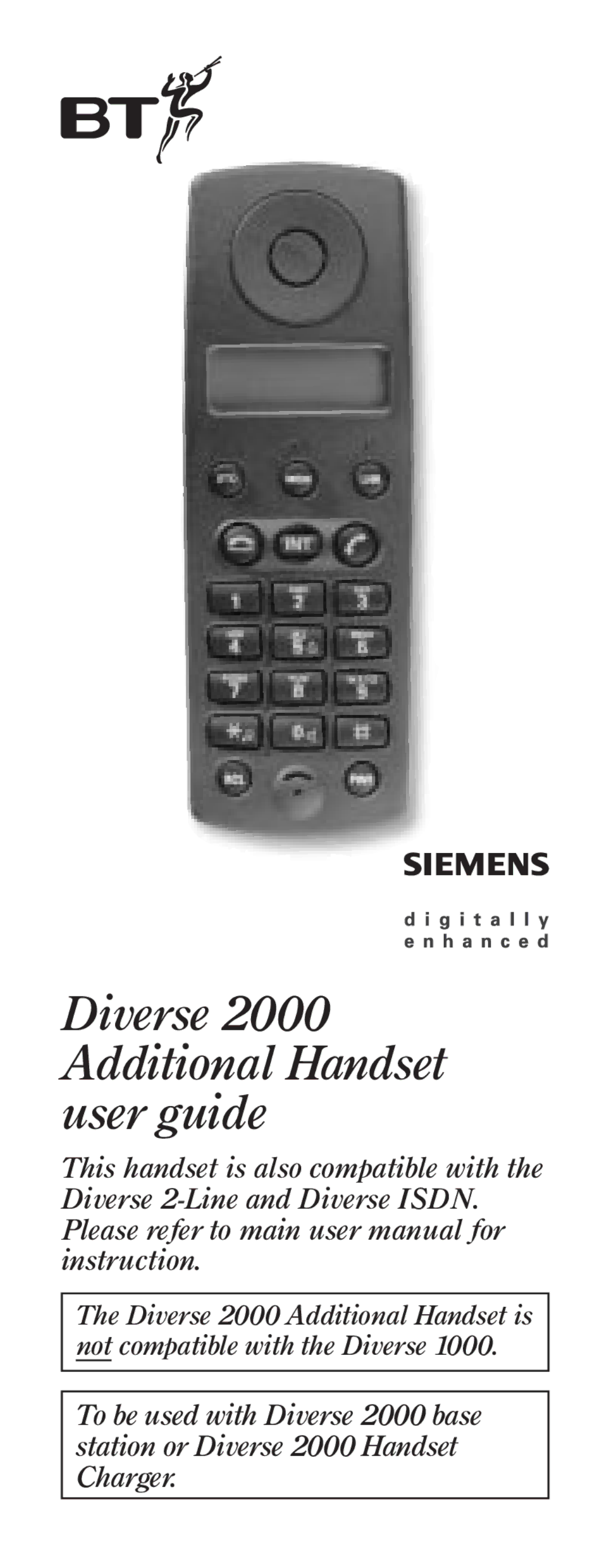 BT user manual Diverse 2000 Additional Handset user guide 