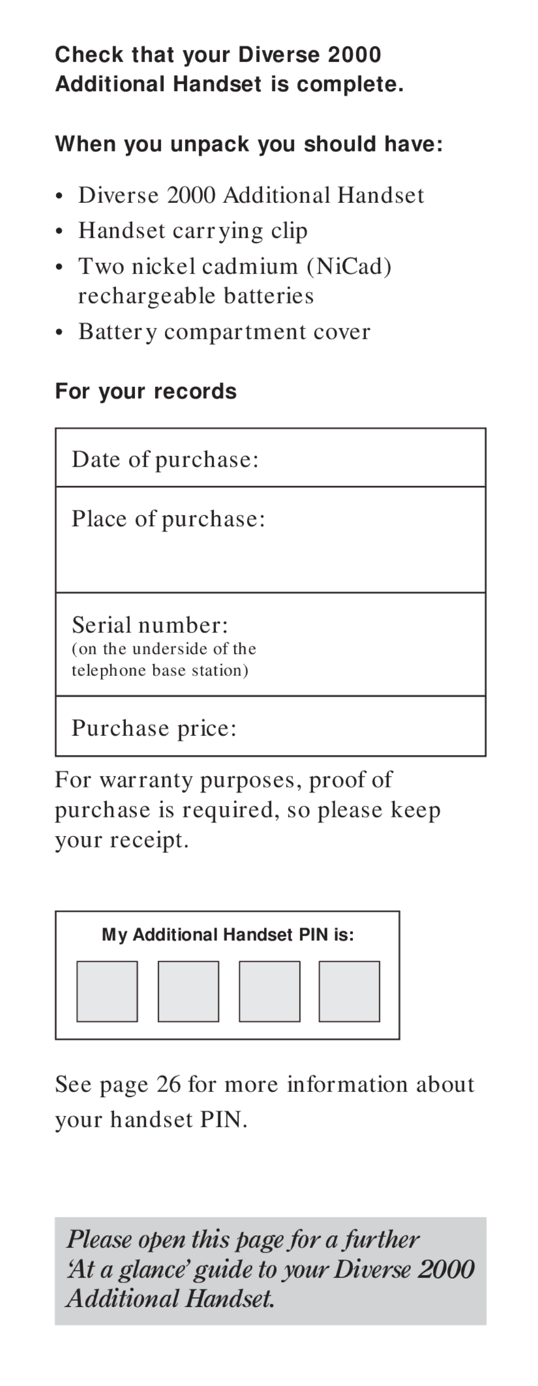 BT 2000 user manual Date of purchase Place of purchase Serial number 