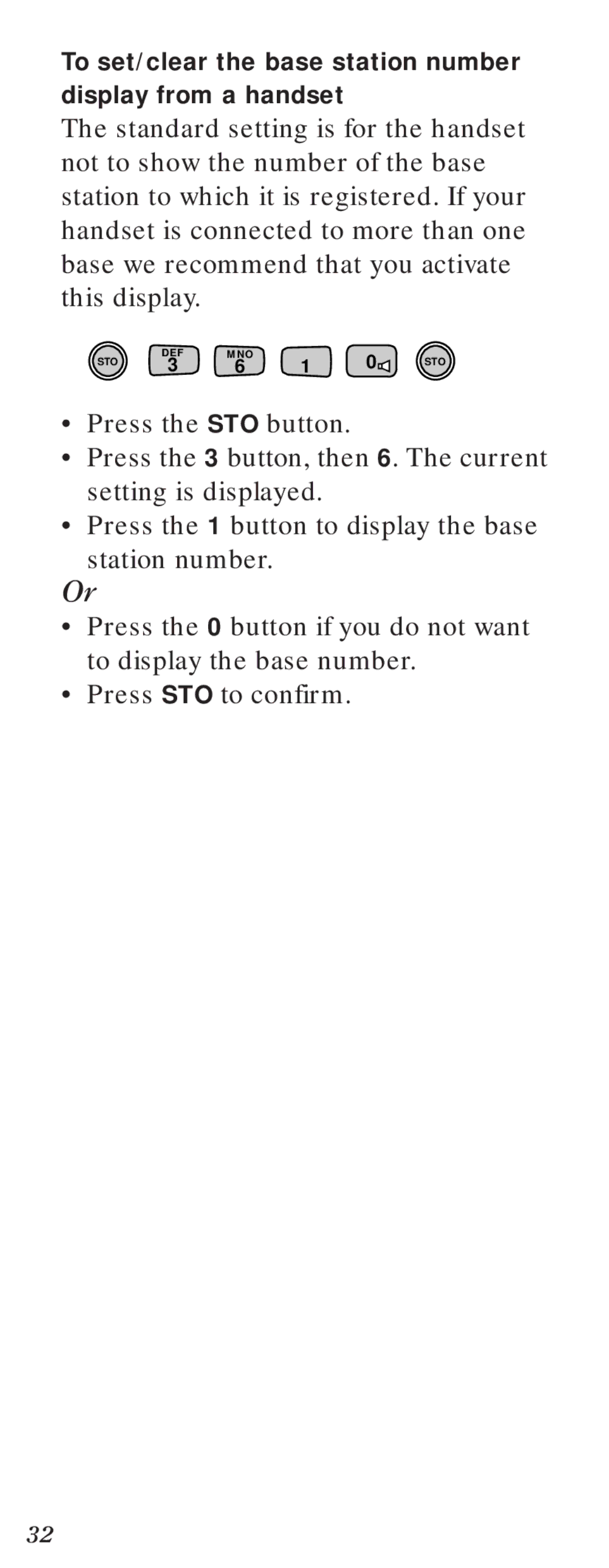 BT 2000 user manual To set/clear the base station number display from a handset 