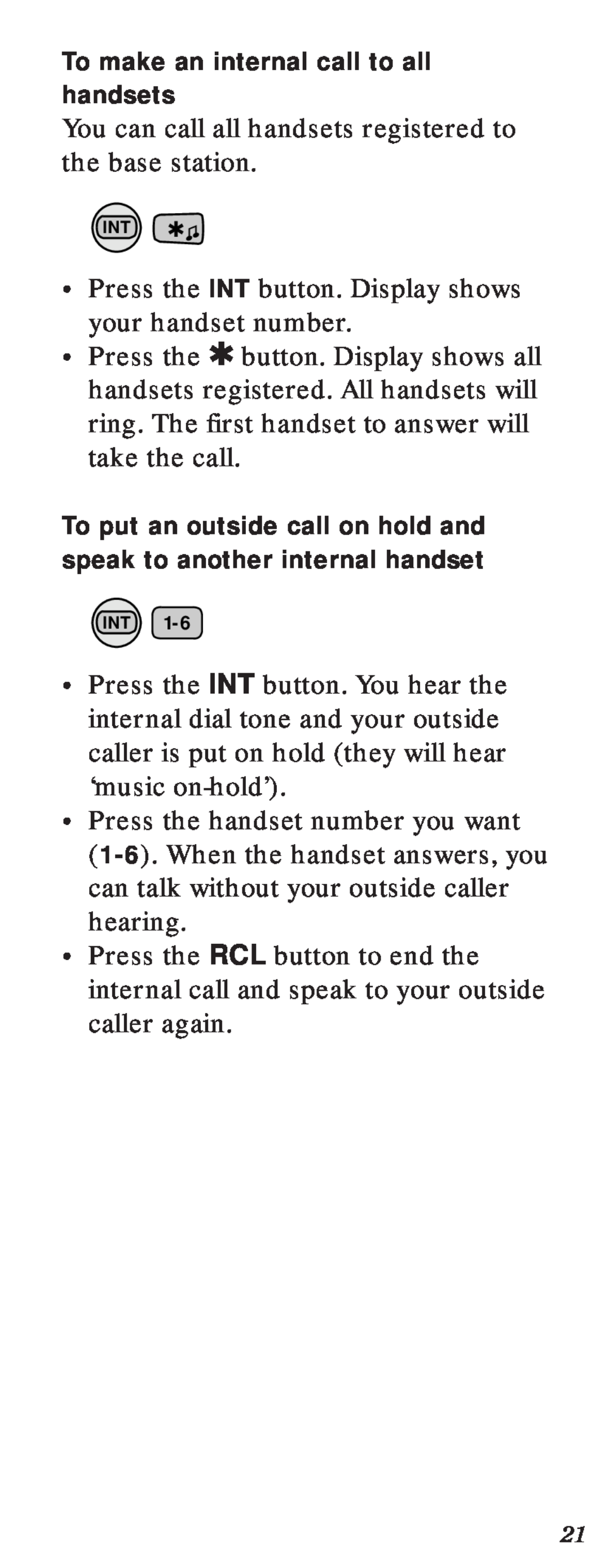 BT 2000 To make an internal call to all handsets, To put an outside call on hold and speak to another internal handset 