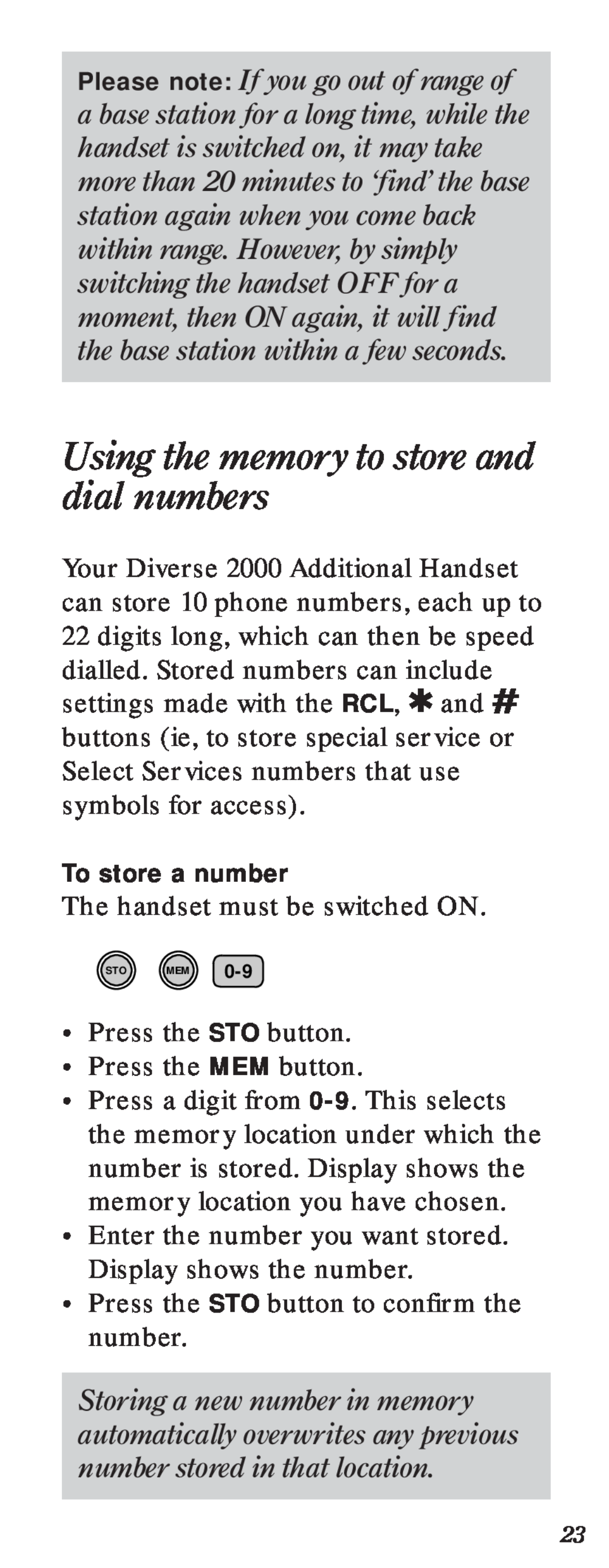BT 2000 user manual Using the memory to store and dial numbers 