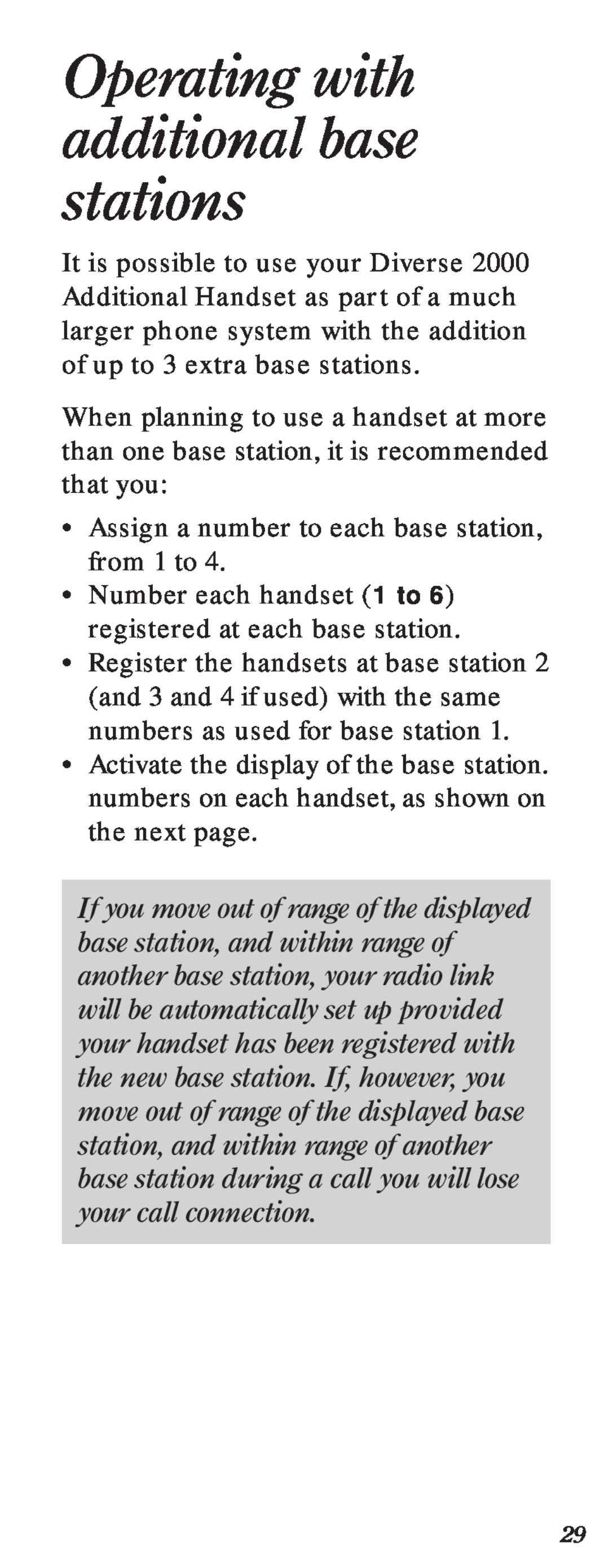 BT 2000 user manual Operating with additional base stations 