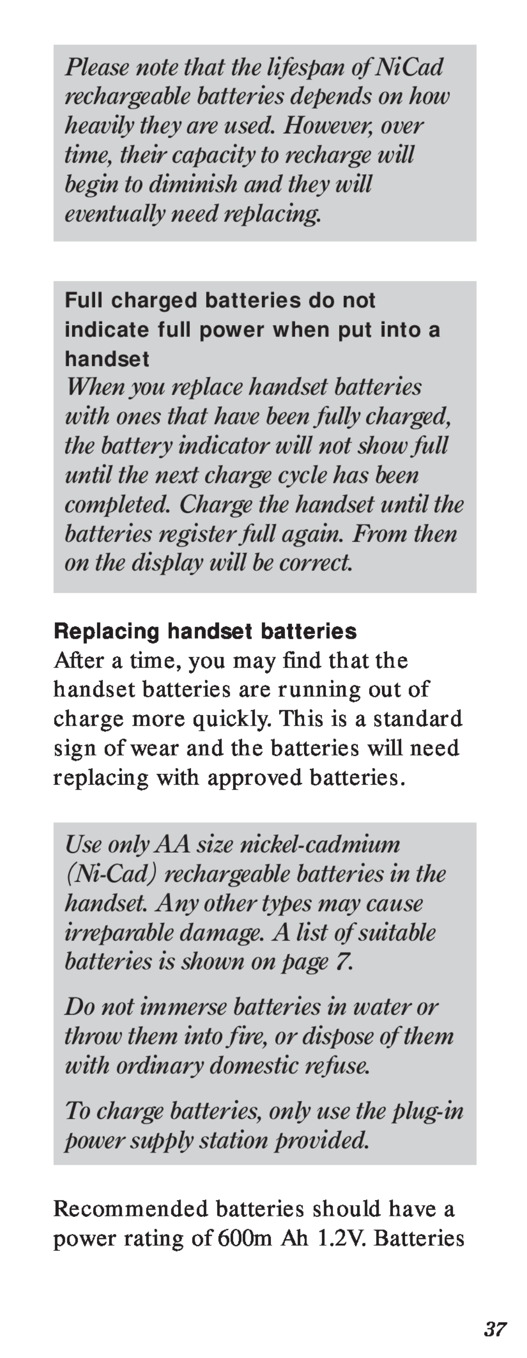 BT 2000 user manual Replacing handset batteries 