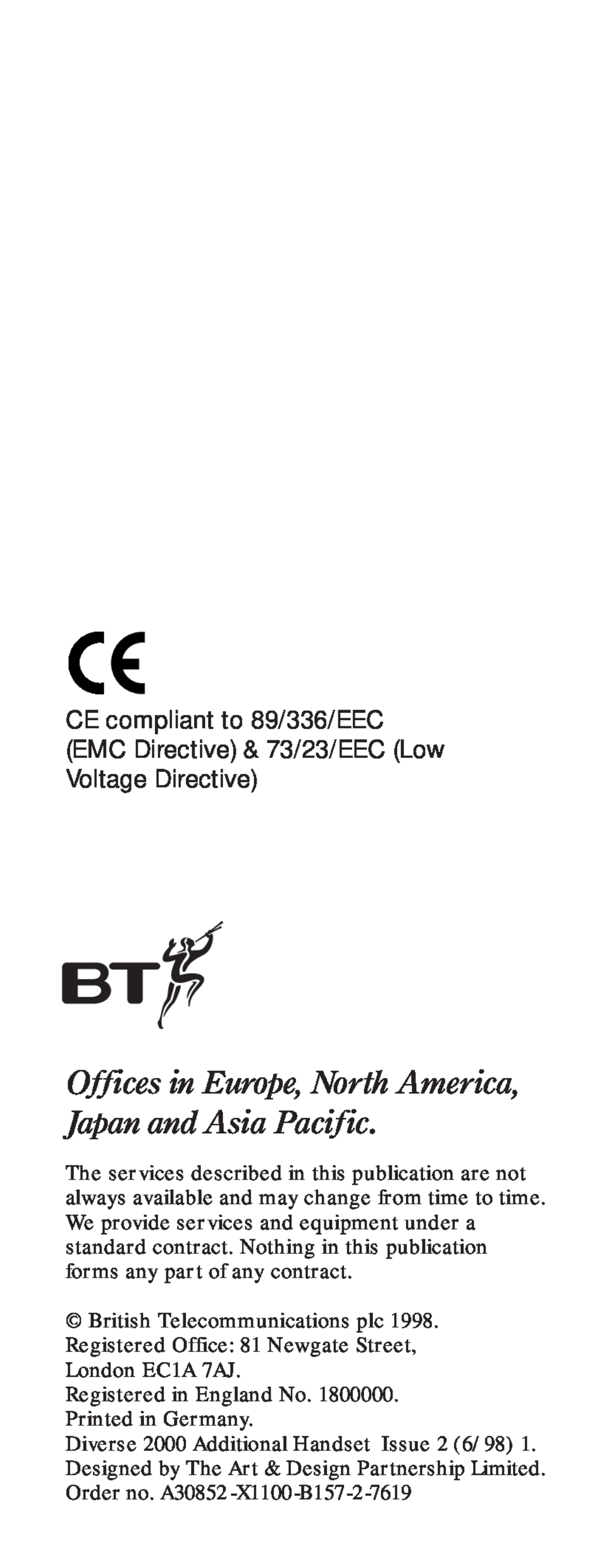 BT 2000 user manual Offices in Europe, North America, Japan and Asia Pacific 