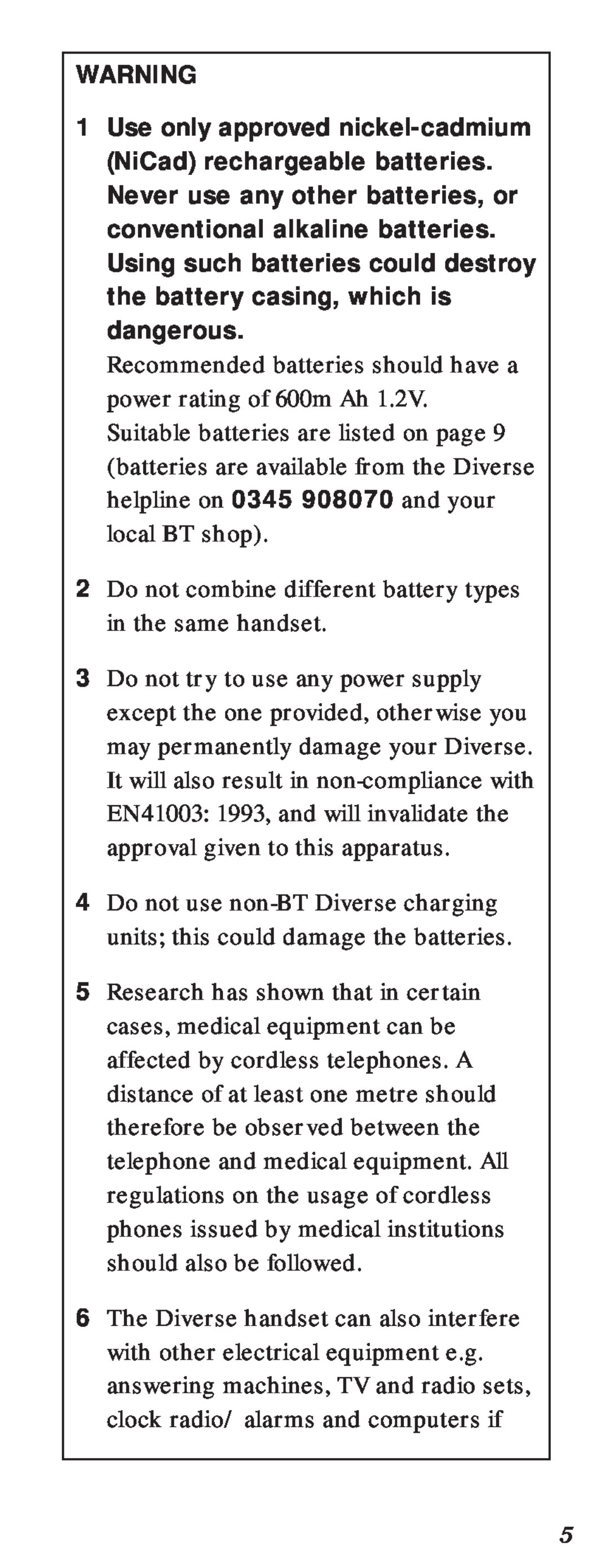 BT 2000 user manual Do not combine different battery types in the same handset 