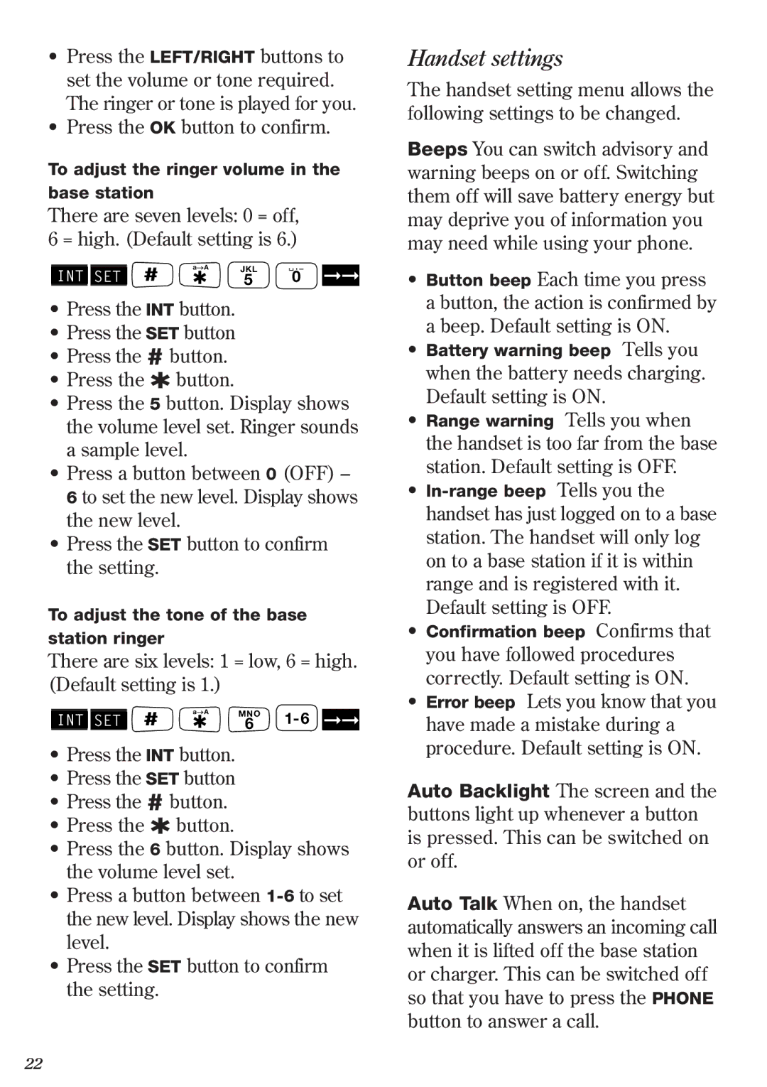 BT 2011 manual Handset settings 