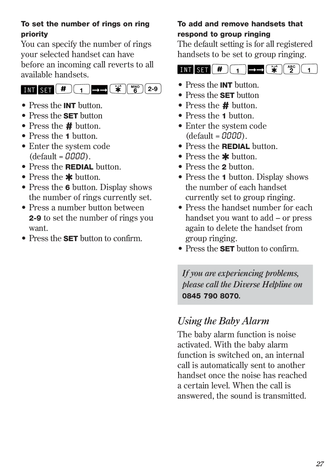 BT 2011 manual Using the Baby Alarm 