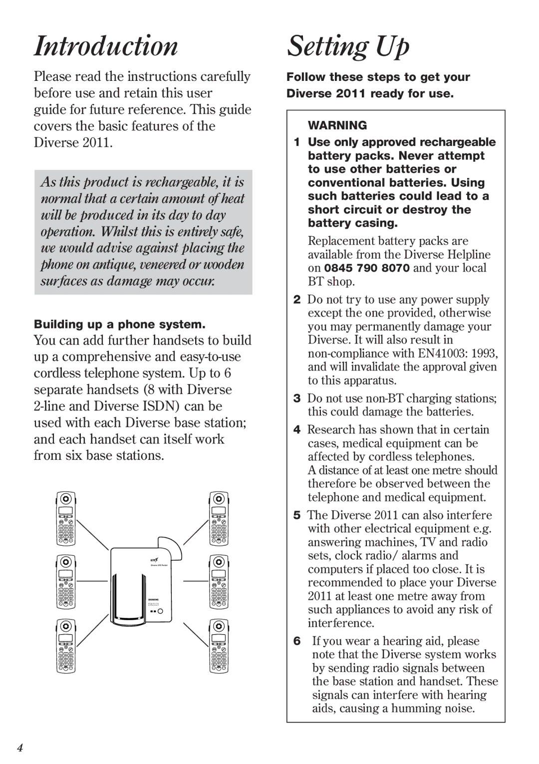 BT 2011 manual Introduction, Setting Up 