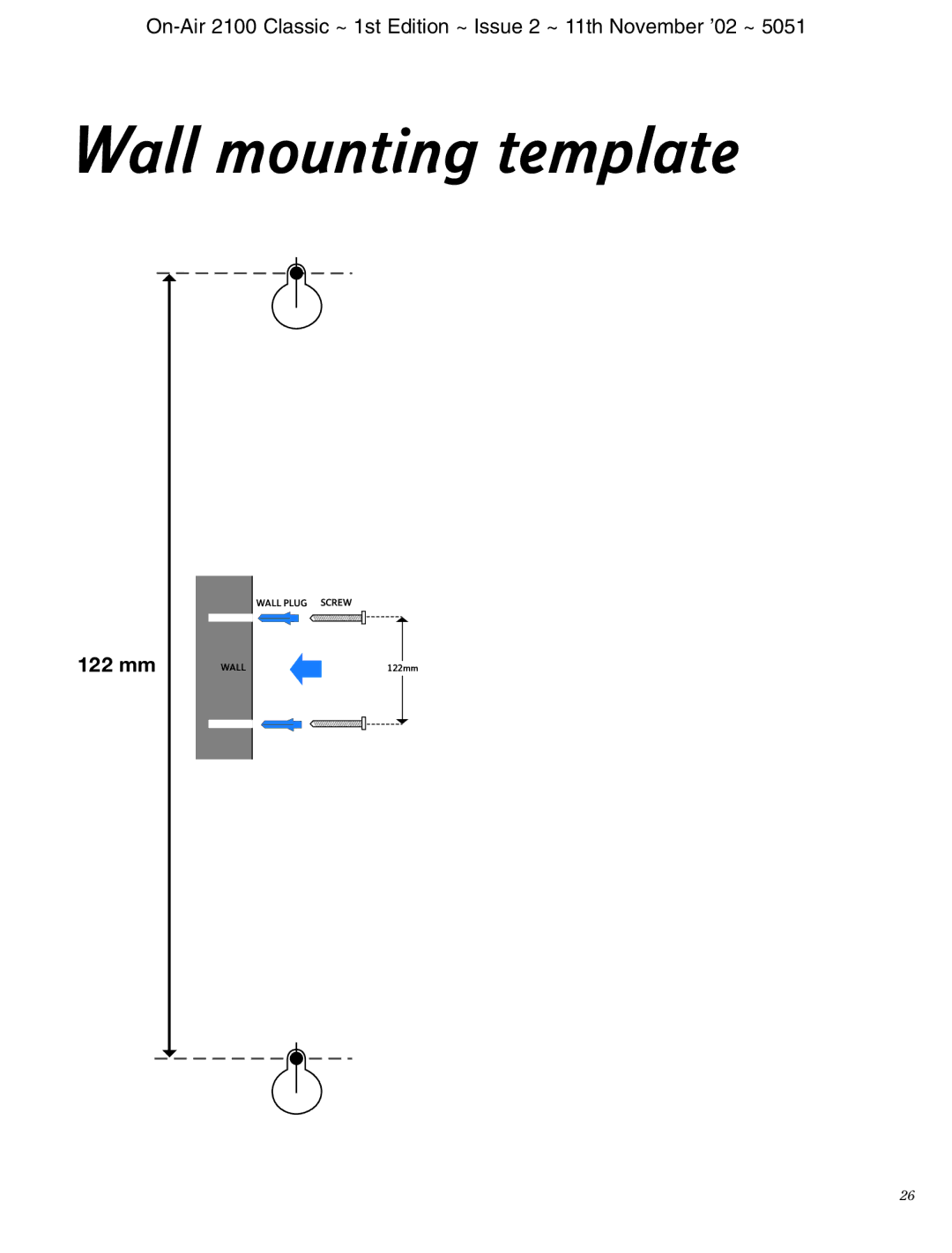 BT 2100 Classic manual Wall mounting template, 122 mm 