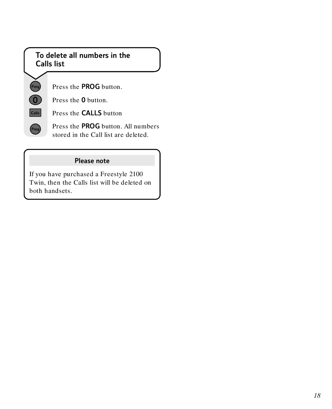 BT 2100 manual To delete all numbers Calls list 