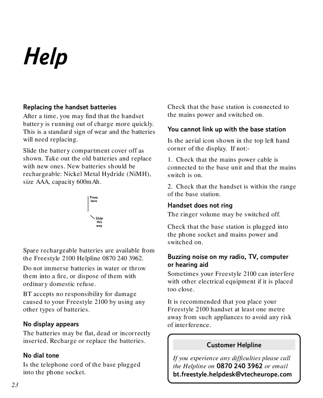 BT 2100 manual Help 