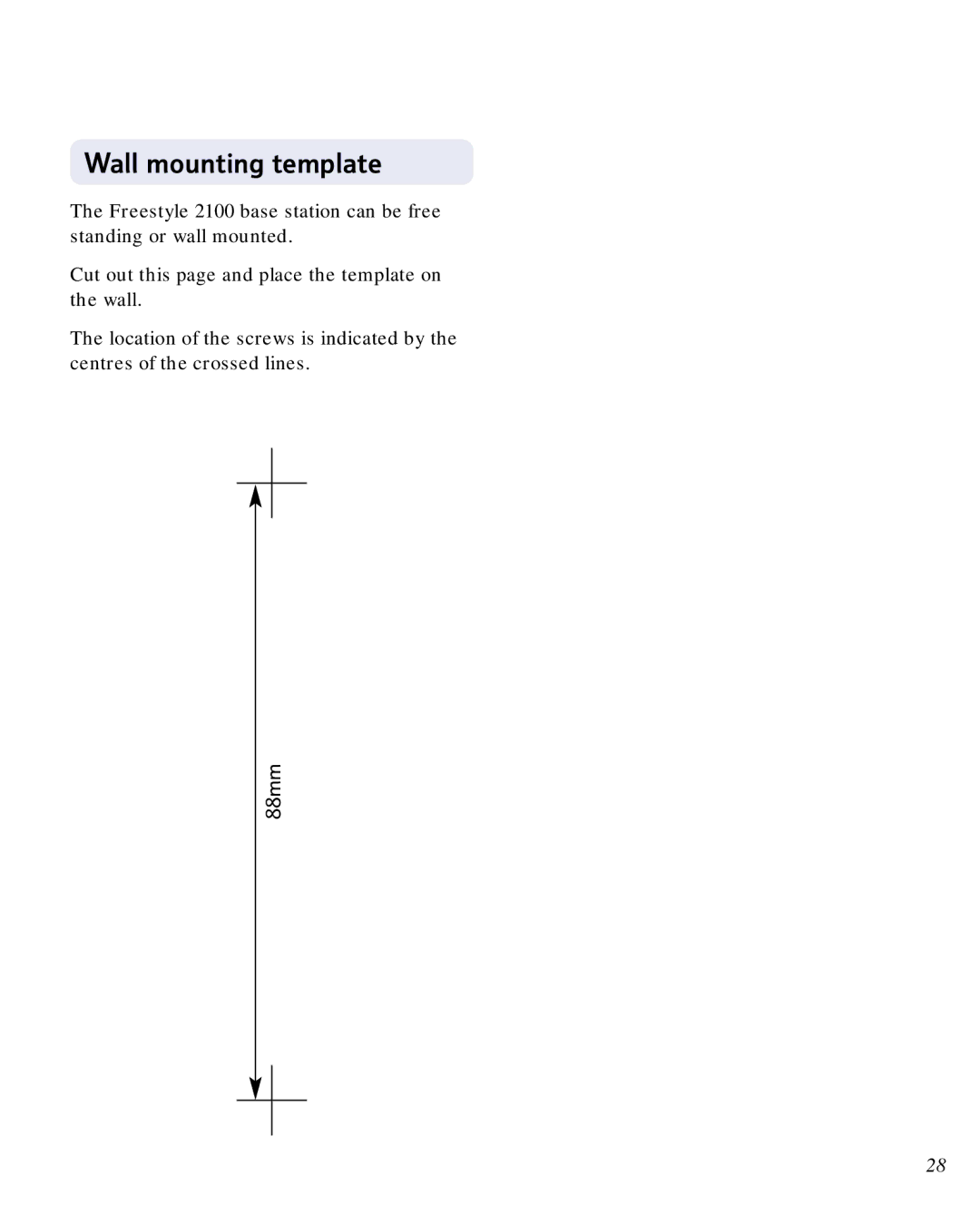 BT 2100 manual Wall mounting template, 88mm 