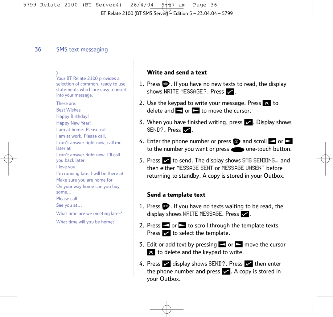 BT 2100 manual To delete and the keypad to write 