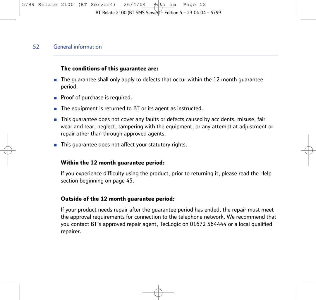 BT 2100 manual General information 