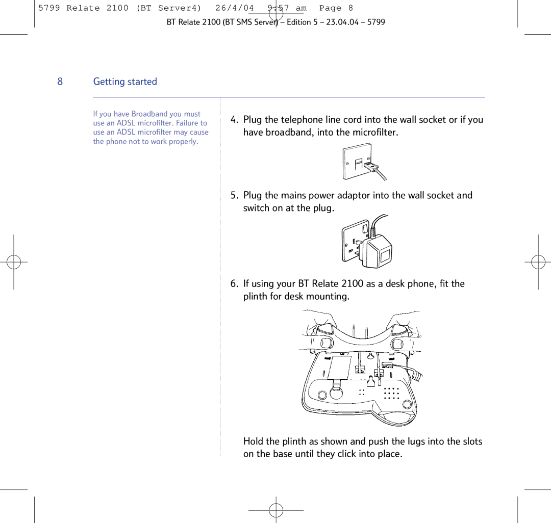 BT 2100 manual Getting started 