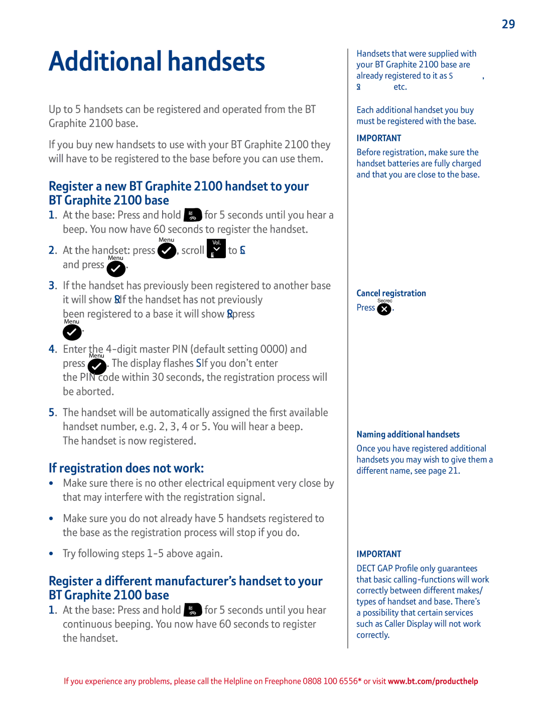 BT 2100 manual Additional handsets, If registration does not work, Beep. You now have 60 seconds to register the handset 