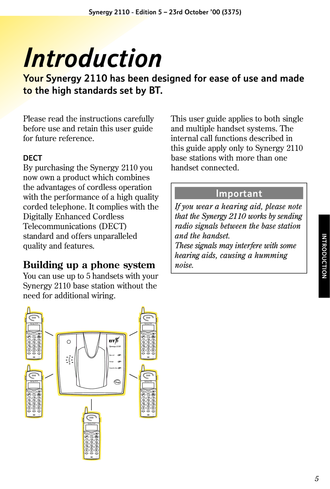 BT 2110 manual Introduction, Building up a phone system 