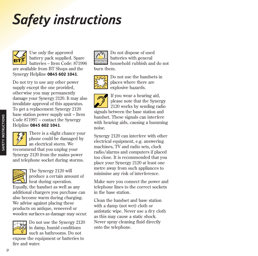 BT 2120 manual Safety instructions 