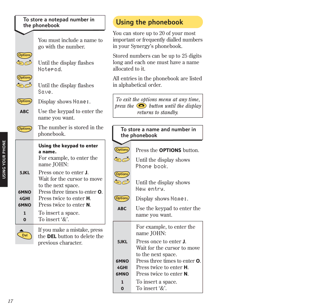 BT 2120 manual Using the phonebook, Save, Phone book, New entry 