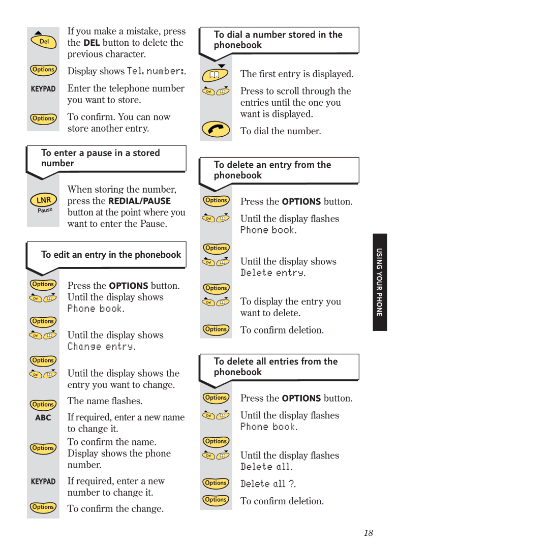 BT 2120 manual Change entry, Delete all 