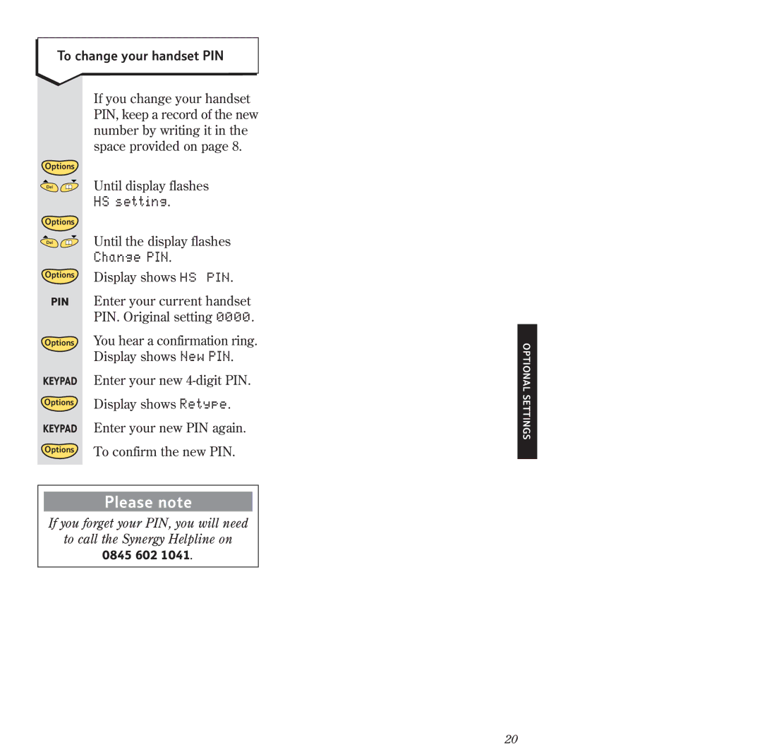 BT 2120 manual Change PIN, To change your handset PIN 