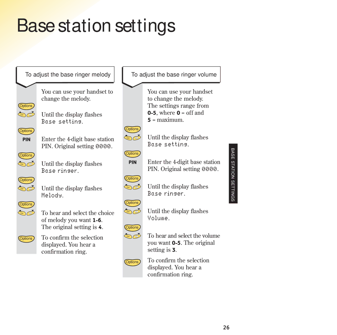 BT 2120 manual Base station settings, Base ringer 