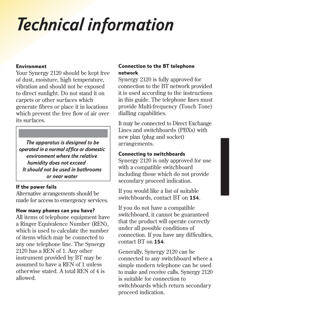 BT 2120 manual Technical information 