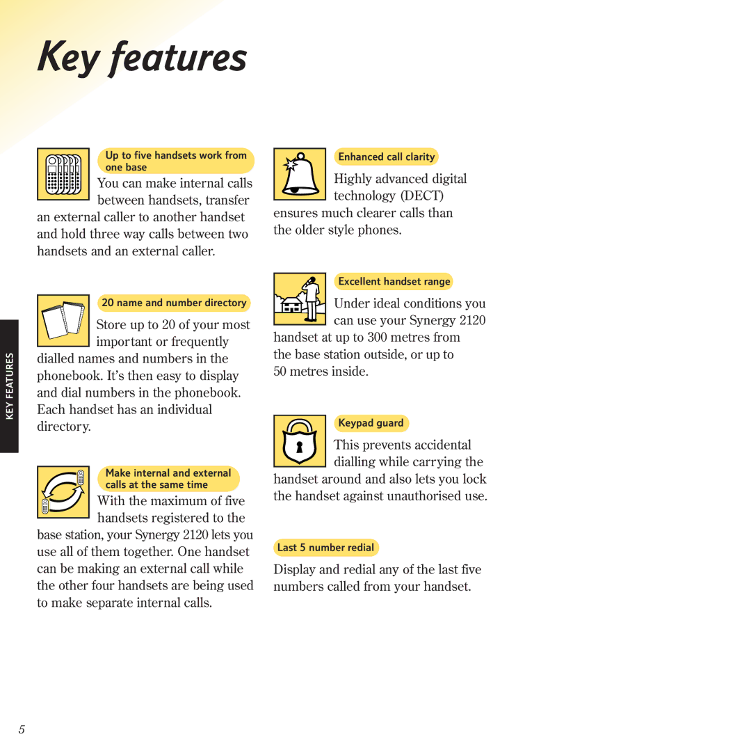 BT 2120 manual Key features 