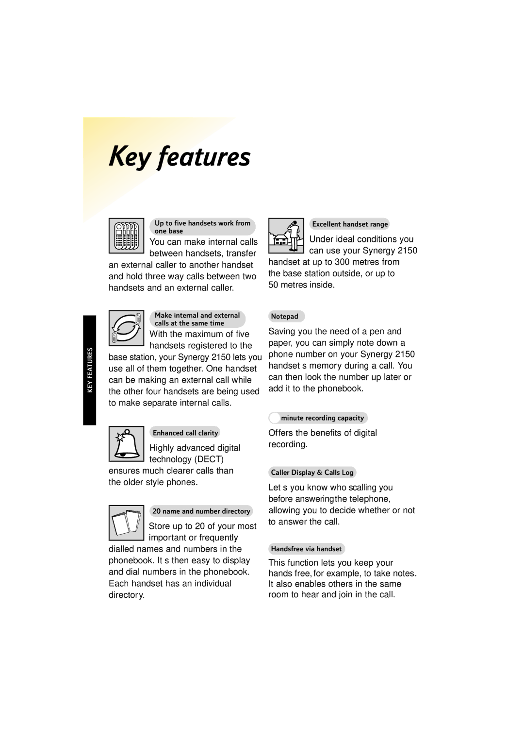 BT 2150 manual Key features 