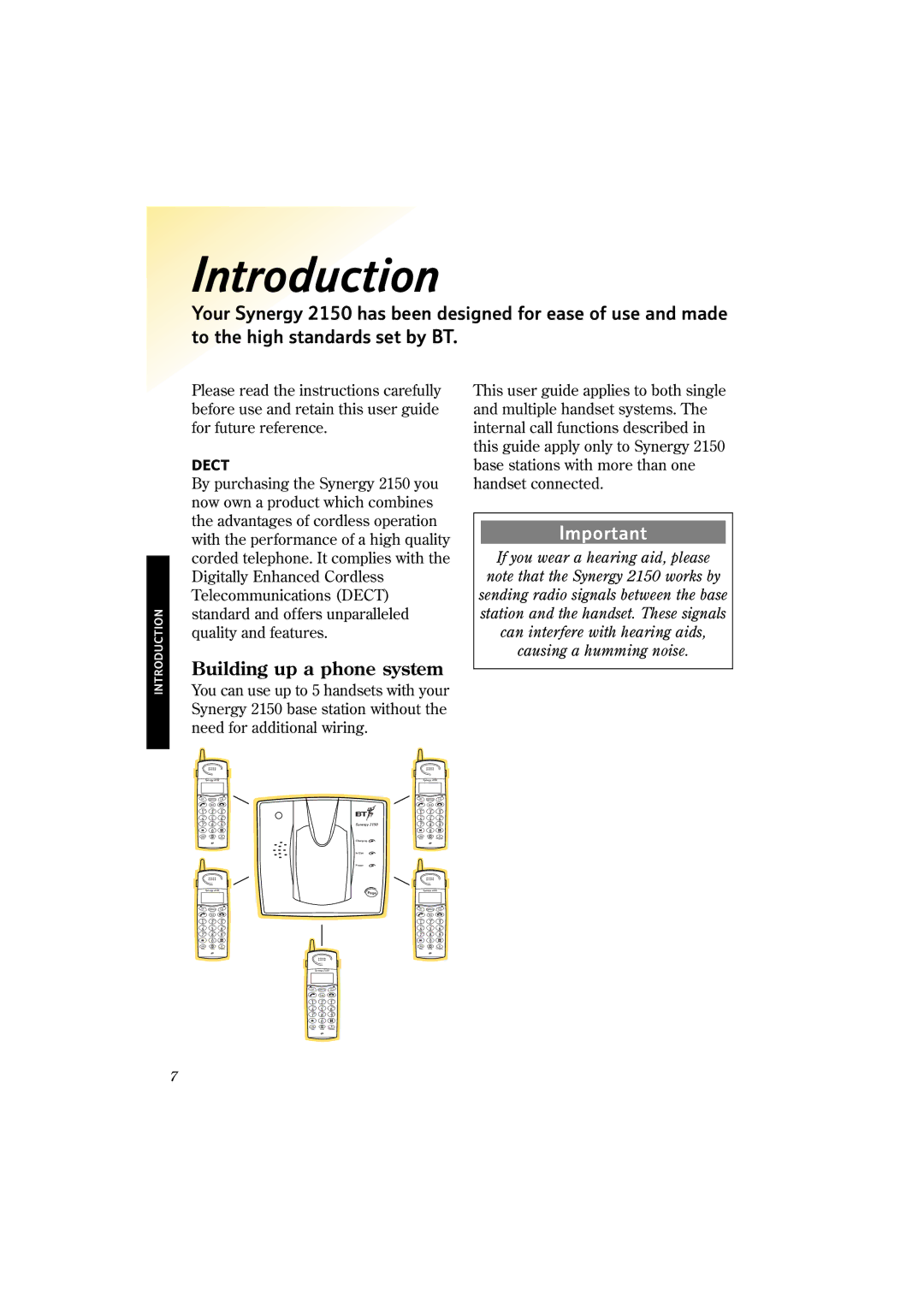 BT 2150 manual Introduction, Building up a phone system 