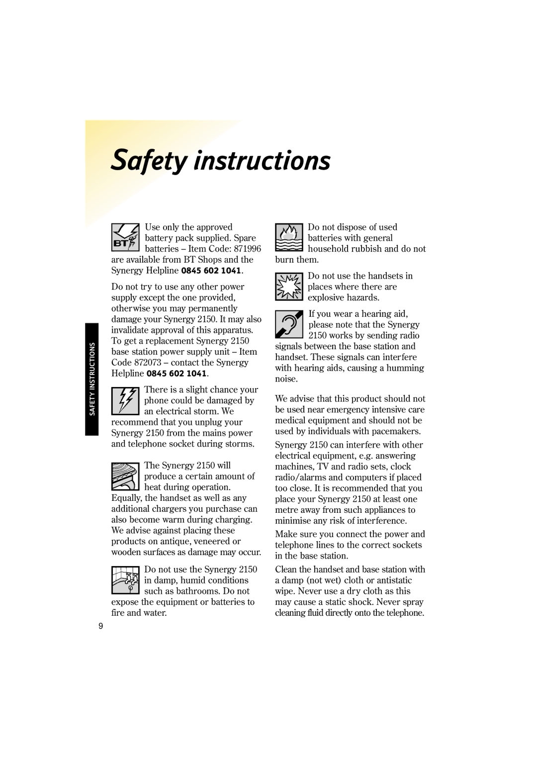 BT 2150 manual Safety instructions 