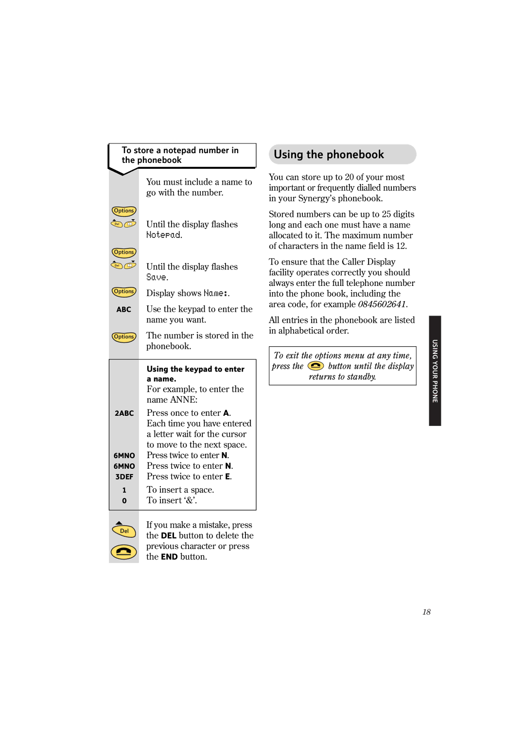 BT 2150 manual Using the phonebook, To store a notepad number in the phonebook 