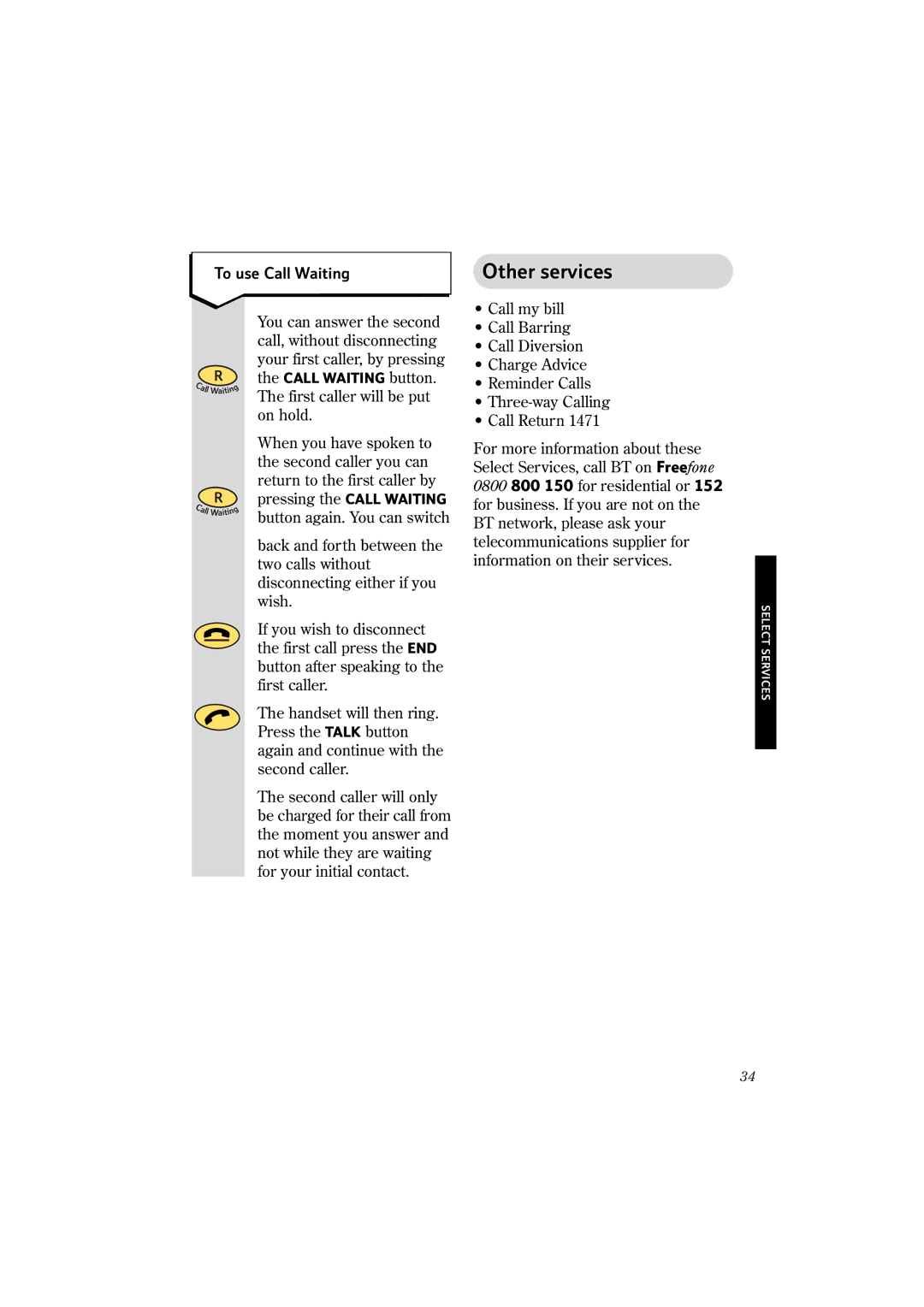 BT 2150 manual Other services, To use Call Waiting 