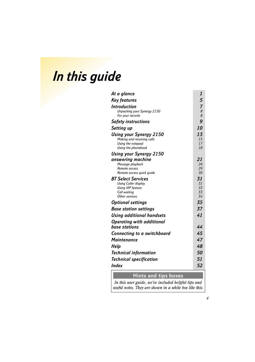 BT 2150 manual This guide, Hints and tips boxes 