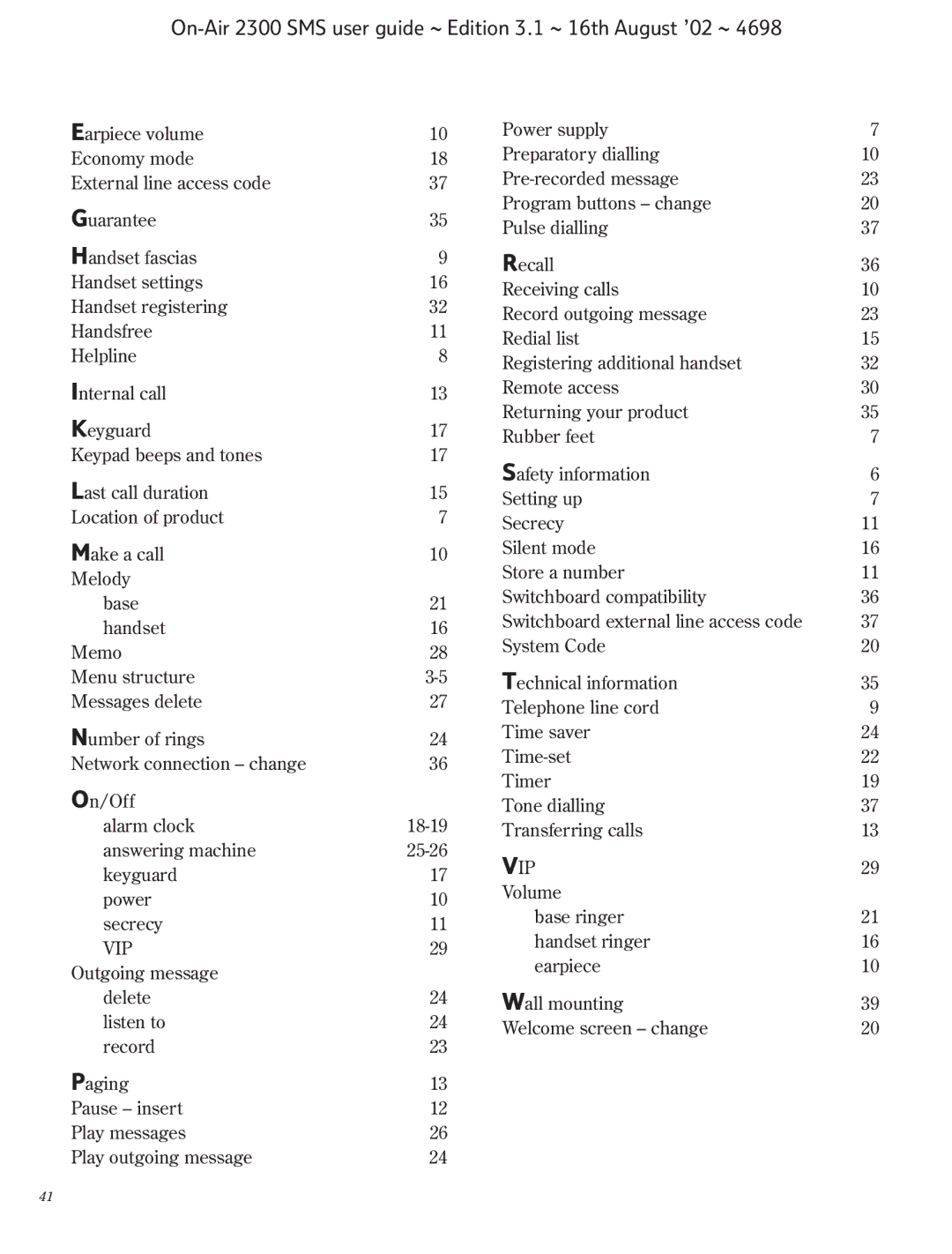 BT manual On-Air 2300 SMS user guide ~ Edition 3.1 ~ 16th August ’02 ~ 