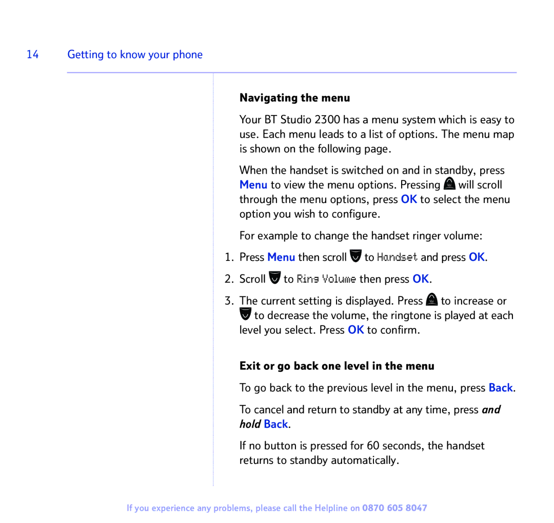 BT 2300 manual Getting to know your phone 