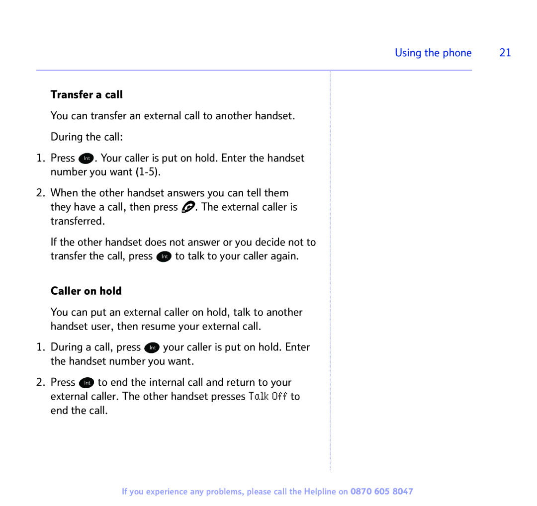 BT 2300 manual Caller on hold, Handset user, then resume your external call, Handset number you want, End the call 