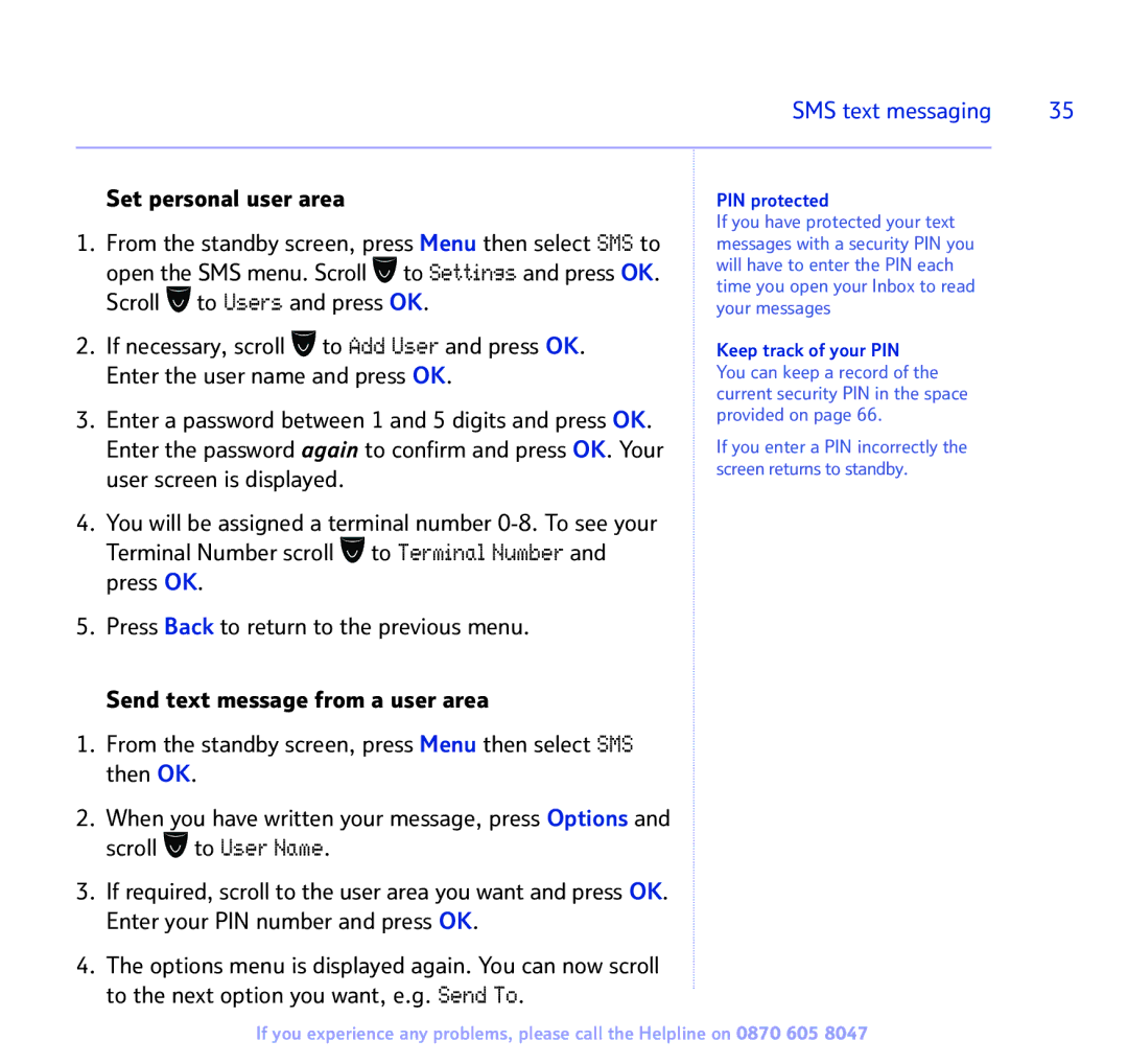 BT 2300 manual Set personal user area, PIN protected 