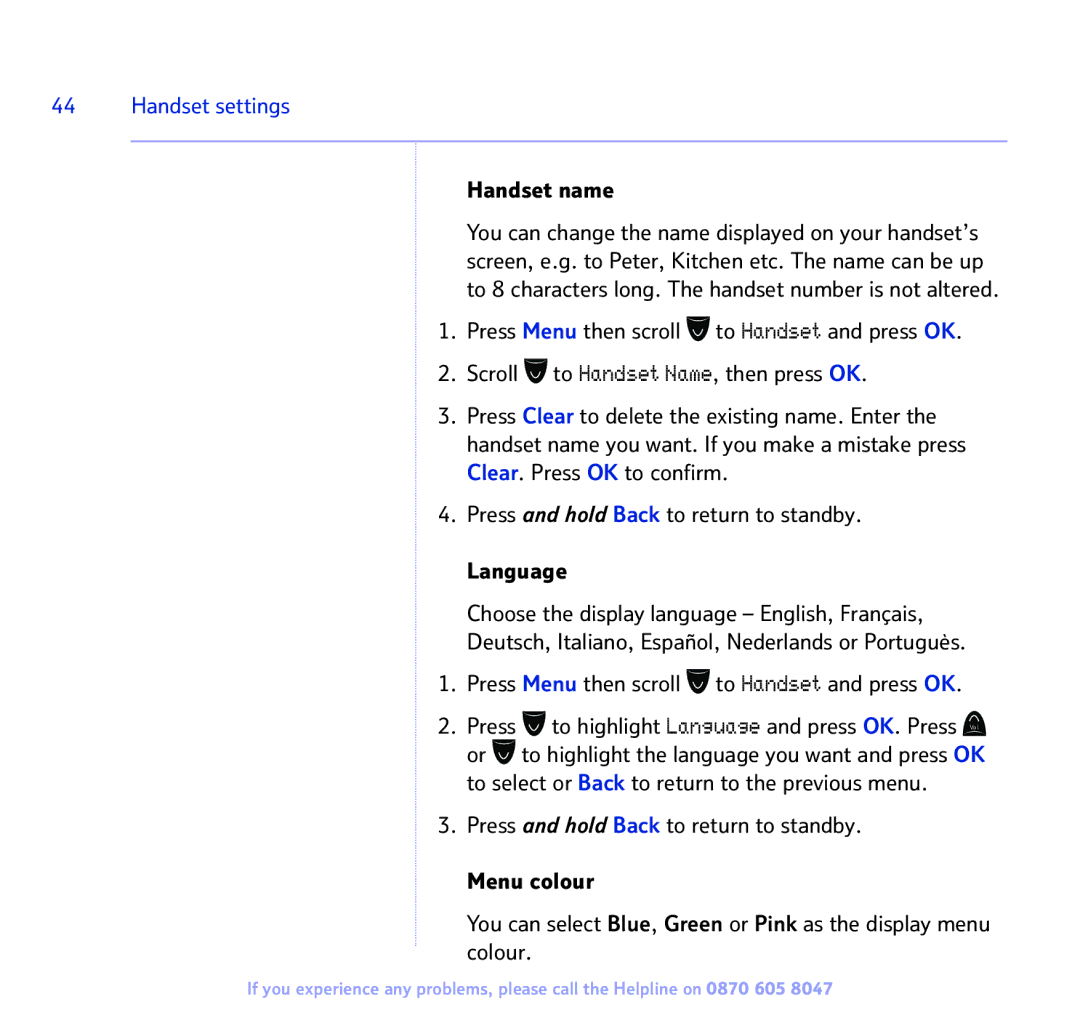 BT 2300 manual Handset settings, Handset name 