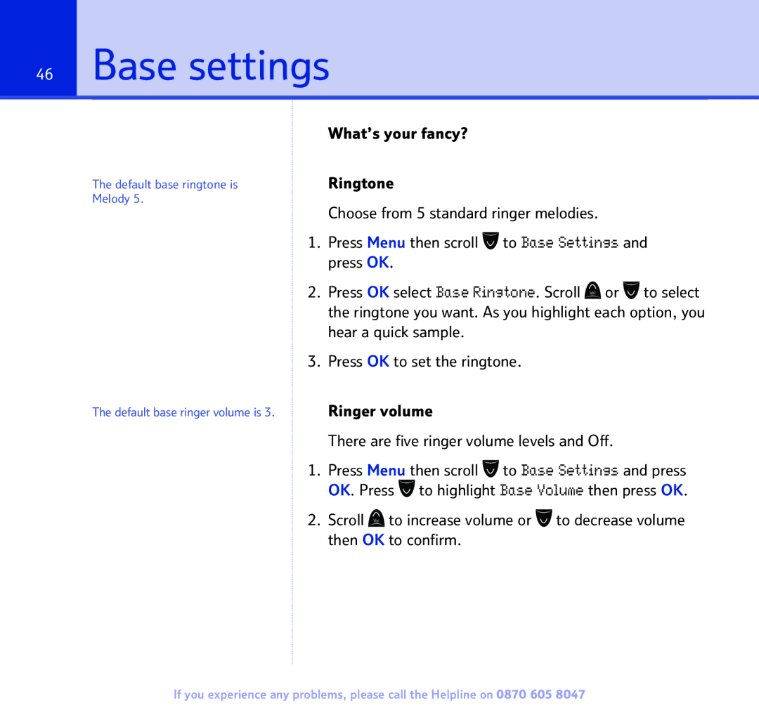 BT 2300 manual Base settings 