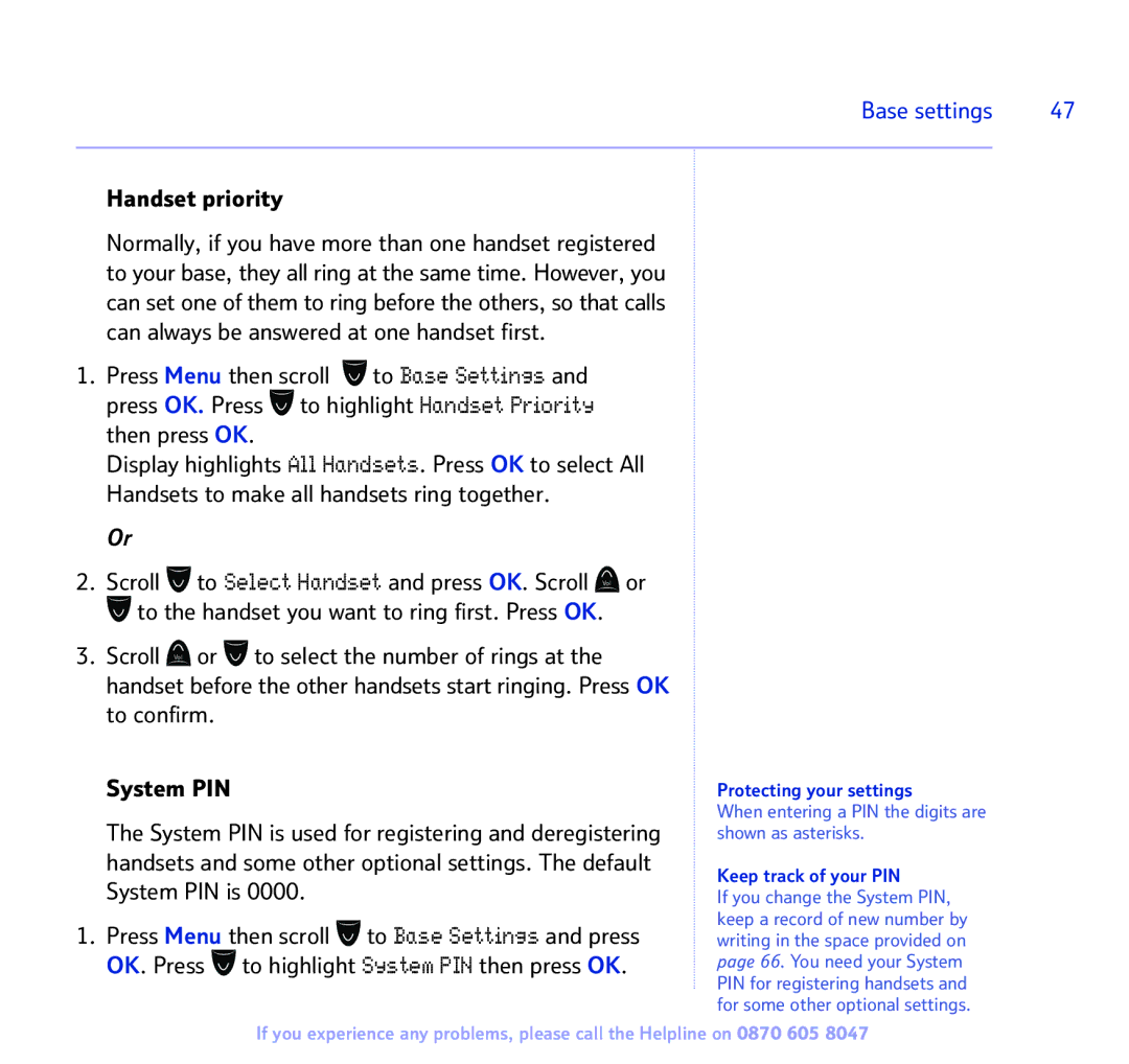 BT 2300 manual Handset priority, When entering a PIN the digits are shown as asterisks 