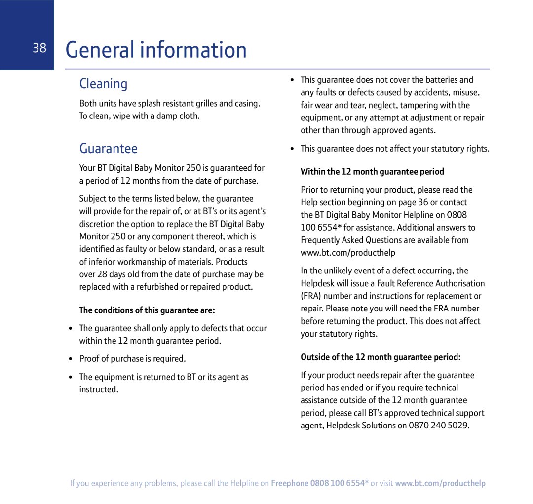 BT 250 manual General information, Cleaning 