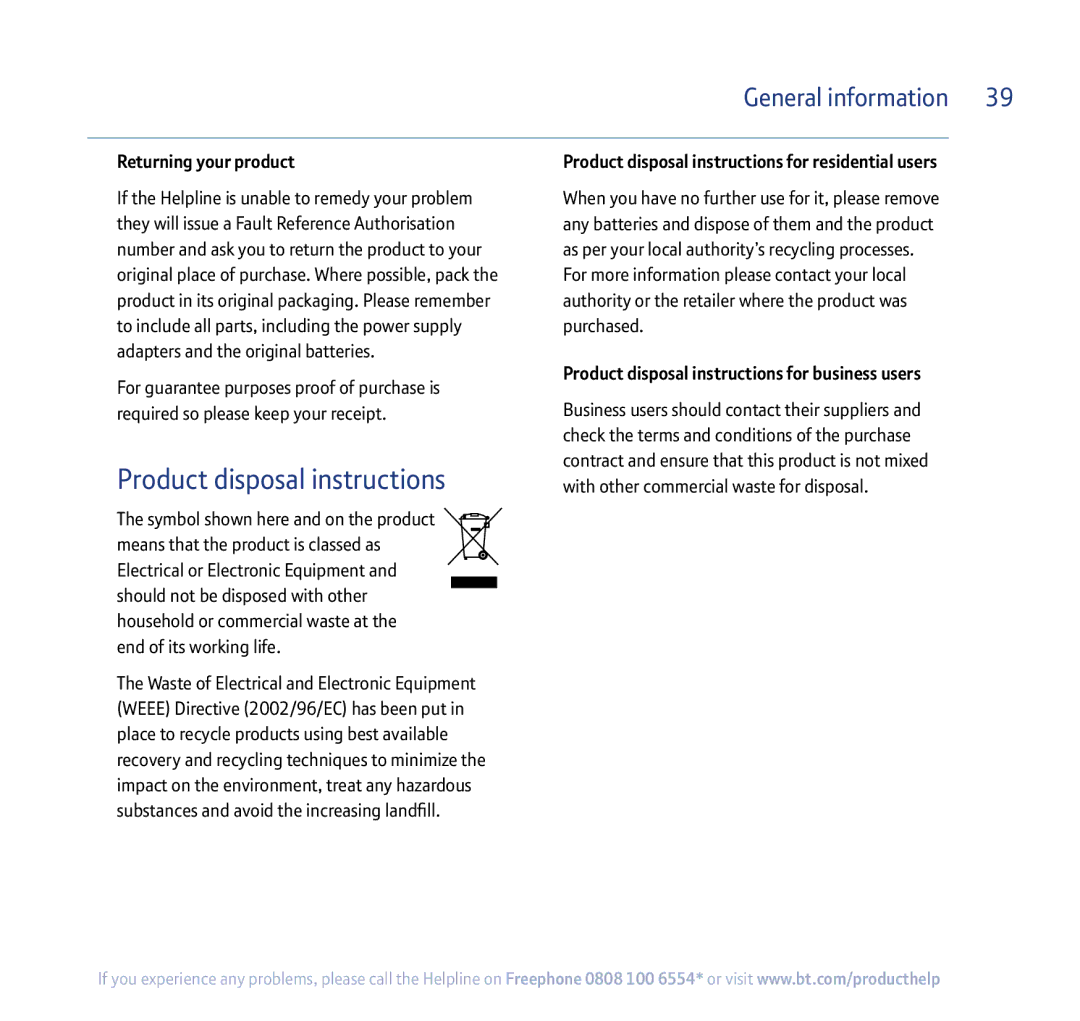 BT 250 manual Product disposal instructions 